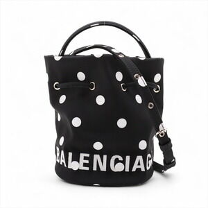Balenciaga Drawstring Bucket Nylon Handbag Black White